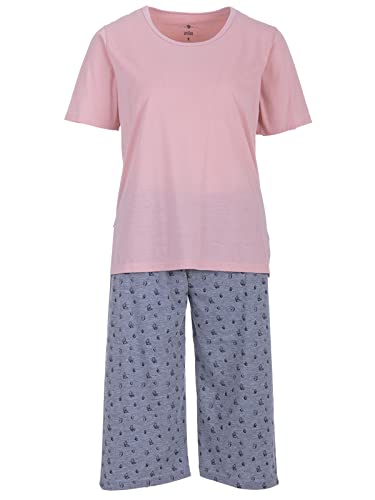 Zeitlos Pyjama Shorty Damen Schmetterling Rundhalsausschnitt Baumwolle Capri M-2XL, Farbe:rosa, Größe:L von Zeitlos