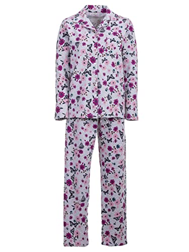 Zeitlos Pyjama Thermo Damen Schlafanzug Schmetterling Knöpfe, Farbe:grau, Größe:L von Zeitlos