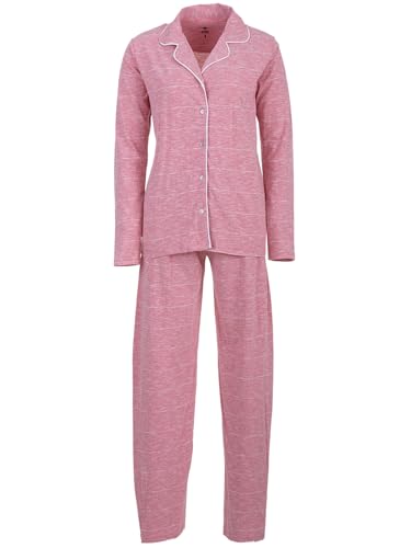 Zeitlos Schlafanzug Damen Langarm Pyjama Knöpfe Langer Schnitt Melange Baumwolle M-2XL, Farbe:rosa, Größe:M von Zeitlos