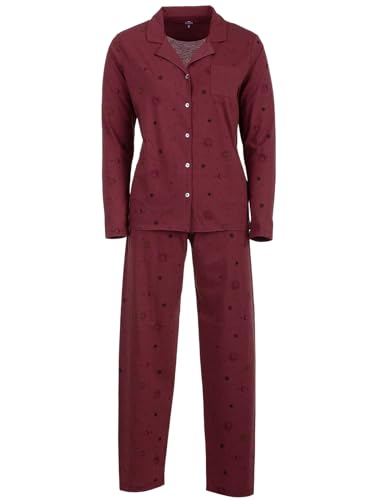 Zeitlos Schlafanzug Damen Langarm Pyjama Mond Sterne Knöpfe Baumwolle M-2XL, Farbe:Bordeaux, Größe:XXL von Zeitlos