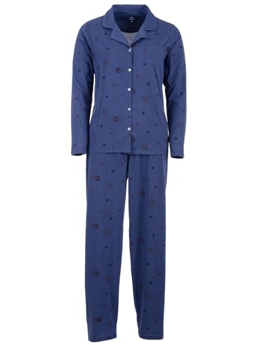 Zeitlos Schlafanzug Damen Langarm Pyjama Mond Sterne Knöpfe Baumwolle M-2XL, Farbe:blau, Größe:XXL von Zeitlos