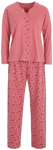 Zeitlos Schlafanzug Pyjama Damen Langarm Blüte Oberteil Hose, Farbe:Altrosa, Größe:XXL von Zeitlos