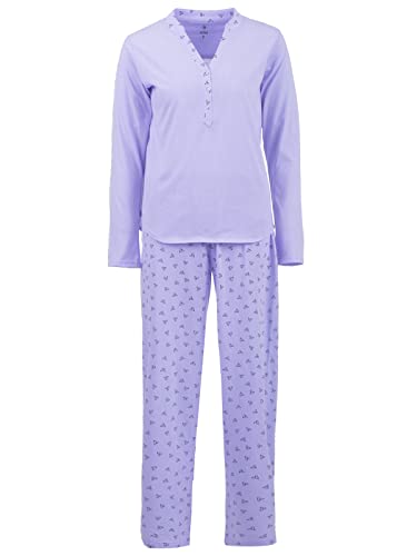 Zeitlos Schlafanzug Pyjama Set Herz Ginko Langarm Knopfleiste, Farbe:Flieder, Größe:XL von Zeitlos