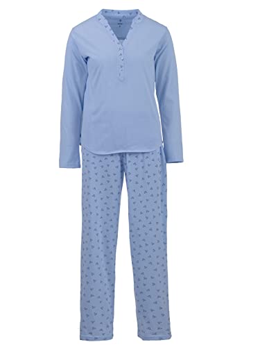 Zeitlos Schlafanzug Pyjama Set 2-TLG. Ginko Herz Langarm Knopfleiste, Farbe:blau, Größe:XXL von Zeitlos