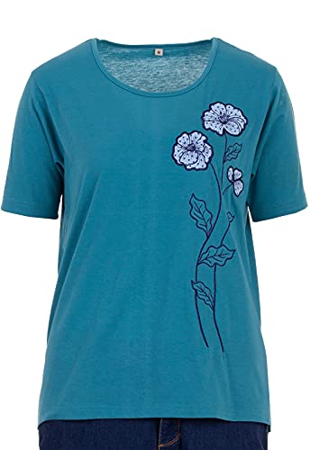 Zeitlos T-Shirt Damen Kurzarm Rundhals Blumenstickerei, Farbe:Petrol, Größe:XL von Zeitlos