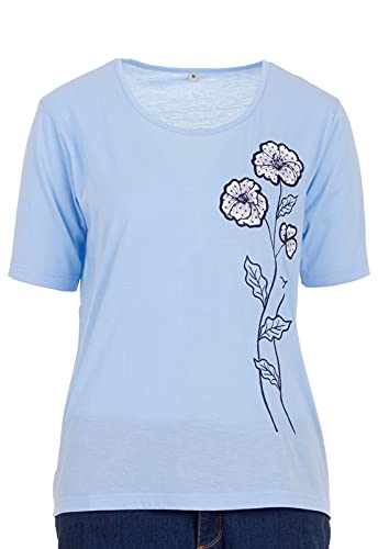 Zeitlos T-Shirt Damen Kurzarm Rundhals Blumenstickerei, Farbe:blau, Größe:M von Zeitlos