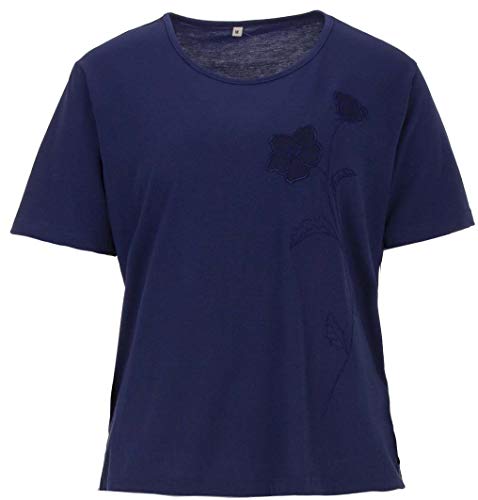 Zeitlos T-Shirt Damen Kurzarm Stickerei Blüte Rundhals Seitenschlitz, Farbe:Navy, Größe:2XL von Zeitlos