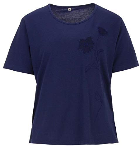 Zeitlos T-Shirt Damen Kurzarm Stickerei Blüte Rundhals Seitenschlitz, Farbe:Navy, Größe:XL von Zeitlos