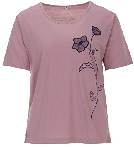 Zeitlos T-Shirt Damen Kurzarm Stickerei Blüte Rundhals Seitenschlitz, Farbe:rosa, Größe:2XL von Zeitlos