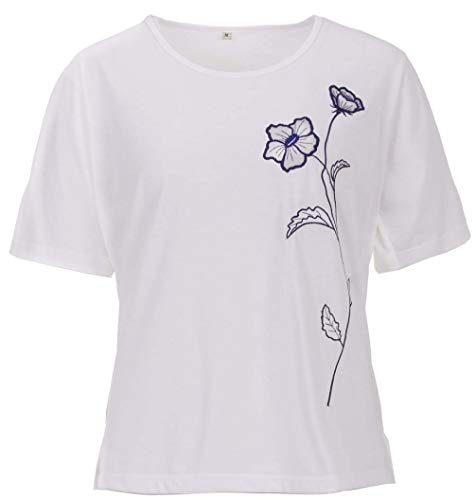 Zeitlos T-Shirt Damen Kurzarm Stickerei Blüte Rundhals Seitenschlitz, Farbe:weiß, Größe:L von Zeitlos