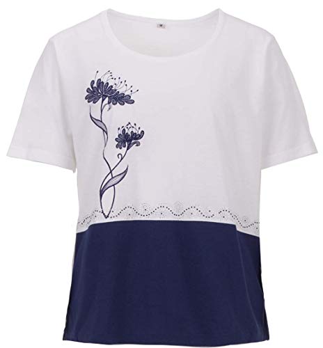 Zeitlos T-Shirt Damen Kurzarm Strasssteine Stickerei Strass Rundhals, Farbe:weiß, Größe:L von Zeitlos