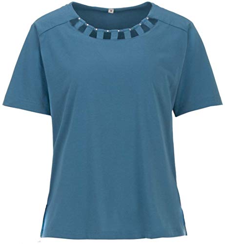 Zeitlos - T-Shirt Kurzarm Verzierung Steine Bluse Rundhals Seitenschlitz, Farbe:Petrol, Größe:2XL von Zeitlos