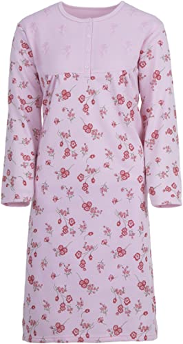 Zeitlos Thermo Nachthemd Blumen mit Stickerei Damen Langarm Knopfleiste M-2XL, Farbe:rosa, Größe:XL von Zeitlos