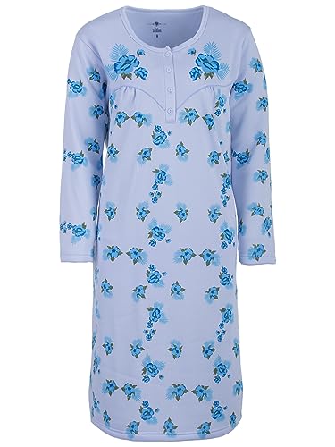 Zeitlos Thermo Nachthemd Big Flower Farn Damen Knöpfe, Farbe:hellblau, Größe:XXL von Zeitlos
