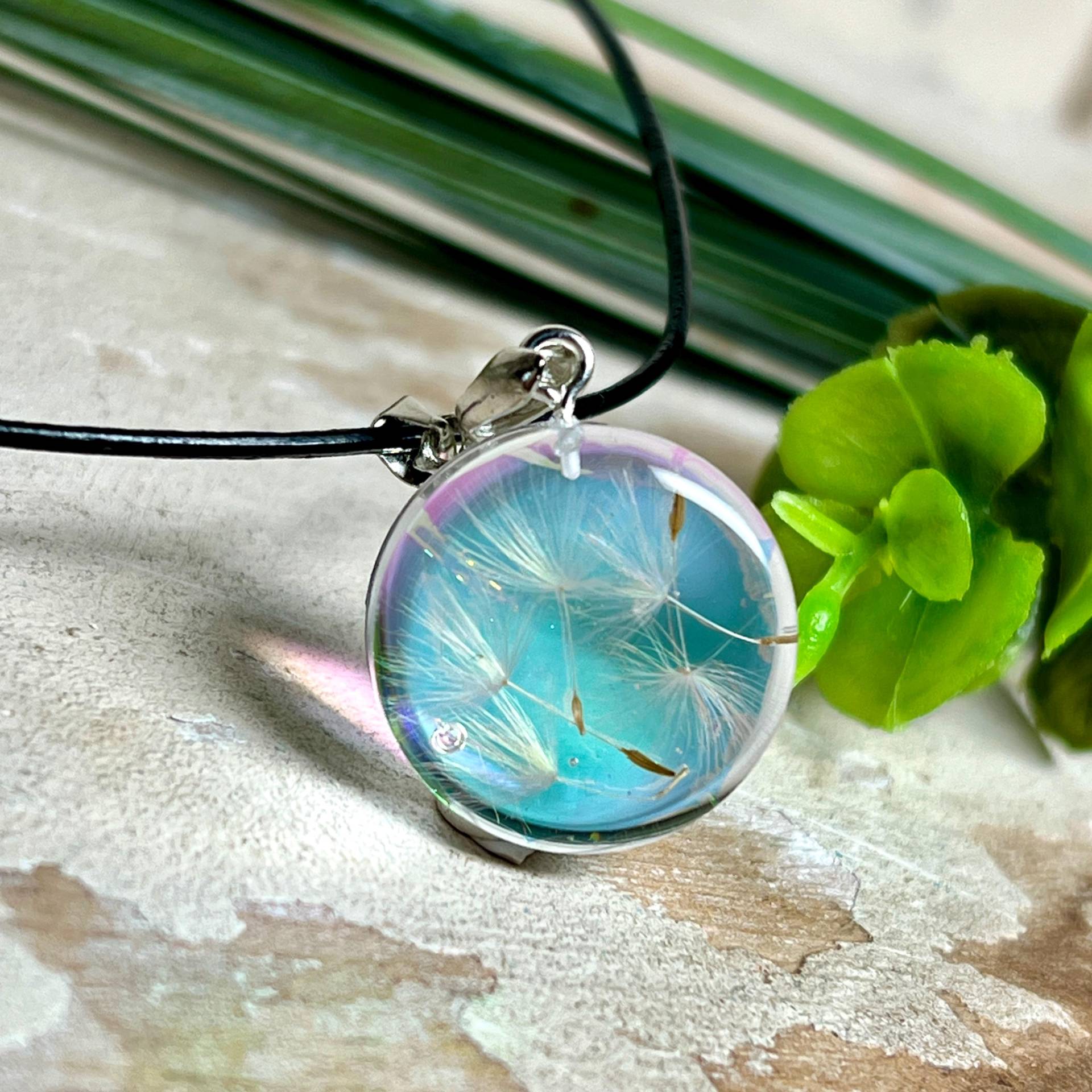 Runder Anhänger Echte Pusteblume Harz Mit Irisierender Folie 22 Mm Edelstahlöse Lederkette 45+5 cm Unikat, Geschenkidee , Glücksbringer Runder Anhänger Echte Pusteblume Harz Mit Irisierender Folie 22 Mm Edelstahlöse Lederkette 45+5 cm Unikat, Geschenkidee , Glücksbringer von ZeitlosSchmuckDesign