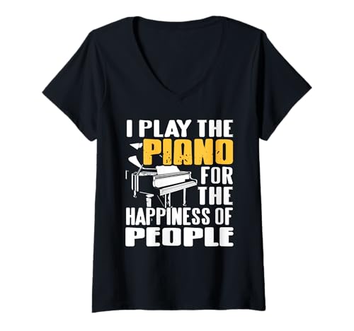Damen Spiele Klavier Für Das Glück Der Menschen T-Shirt mit V-Ausschnitt Damen Spiele Klavier Für Das Glück Der Menschen T-Shirt mit V-Ausschnitt von Zeitloser Positiver Spruch Für Musiker