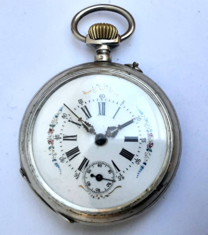 Taschenuhr Um 1900 in Nickel von Zeitretter