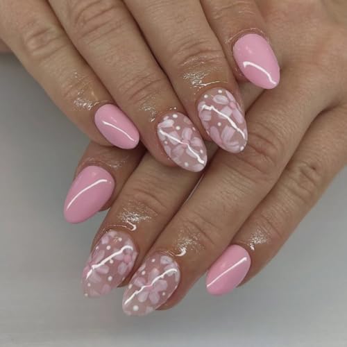 24pcs Mandelpresse An Nägeln Blumendesigns Französisch Gefälschte Acryl Falsche Künstliche Klebstoffe Auf Frauen Design Falscher Nagel von Zeiwohndc