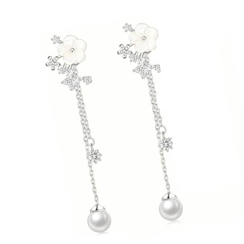 Elegante Simulierte Perlenblume Dangle Ohrringe Goldene Oder Versilberte Kettenschmuck Für Braut Besondere Anlässe von Zeiwohndc