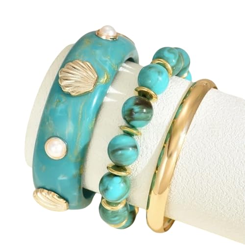 Zeiwohndc 1 Set Fett See Inspiriertes Mehrschichtiges Stapelarmband Mit Muschelwehete Design Leichtes Harz Eisenschmuck Für Verstellbare Harzperlen Armstapel Frauen von Zeiwohndc