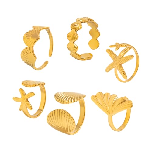 Zeiwohndc 6pcs Marine Beach Thema Stapelbare Ringe Einstellbare Größen Legierung Küste Inspirierter Schmuck Perfekte Urlaubsbehörden Mode Schmuckstärke Ringe von Zeiwohndc