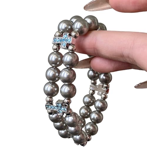 Zeiwohndc Doppelstränge Perlenkreuze Kreuze Armband Elastische Stretchkette Religiöser Schmuck Für Besondere Anlässe Imitation Perlen von Zeiwohndc