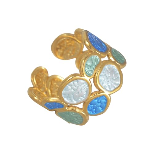 Zeiwohndc Edelstahl Doppelschicht Offene Ringe Einstellbare Unregelmäßige Form Mode Schmuck Geschenk Für Frauen Trendy Accessoires Vielseitiger Unregelmäßiger Kreis Statement von Zeiwohndc
