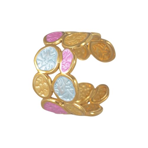 Zeiwohndc Edelstahl Doppelschicht Offene Ringe Einstellbare Unregelmäßige Form Mode Schmuck Geschenk Für Frauen Trendy Accessoires Vielseitiger Unregelmäßiger Kreis Statement von Zeiwohndc