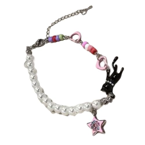 Zeiwohndc Elegante Perlenkatzen Charmarmband Mit Sternakzenten Verstellbare Kettenhandgelenkkette Für Freizeitparty Tragen Süße Und Kühle Schwarze Katzen Schmuck Schmuck von Zeiwohndc