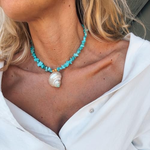 Zeiwohndc Elegante Verstellbare Perlenkette Mit Türkisfarbener Naturhülle Und Nachahmungsperlen Für Den Täglichen Verschleiß Vielseitiger Perlenkette Für Lässige Formale von Zeiwohndc