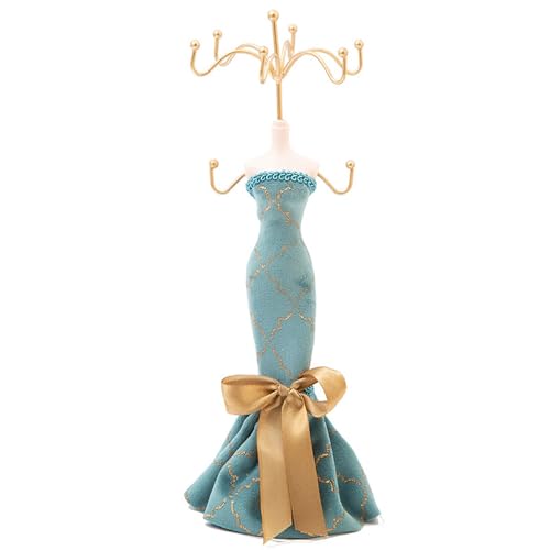 Zeiwohndc Eleganter Schmuckstand Für Frauen Blue Schaufensterpuppe Prinzessin Kleid Halskette Ohrring Standhalter Mit Goldenem Frauen Halskette Und Ohrring Display von Zeiwohndc