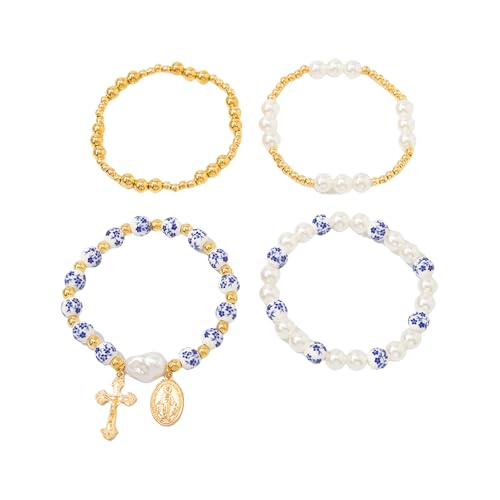 Zeiwohndc Elegantes Keramik Perlenarmbandkreuze Anhänger Und Nachahmungsperlen Armband Für Lässige Oder Formale Anlässe Faux Pearls Armband von Zeiwohndc