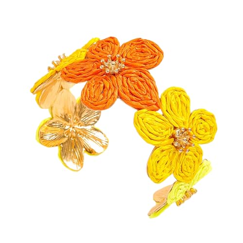 Zeiwohndc Gewebte Blumenlegierung Manschette Armband Kreative Blumenhandkette Leicht Schmuck Für Frauen Und Teenager Natur Inspirierte Raffia Handgelenkschmuck Schmuck von Zeiwohndc
