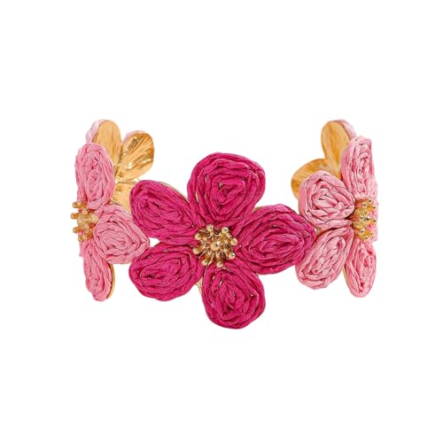 Zeiwohndc Gewebte Blumenlegierung Manschette Armband Kreative Blumenhandkette Leicht Schmuck Für Frauen Und Teenager Natur Inspirierte Raffia Handgelenkschmuck Schmuck von Zeiwohndc