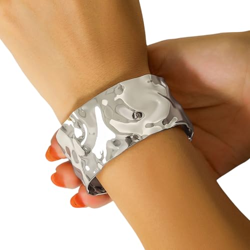 Zeiwohndc Metall Punk Armband Mit Geometrischer V Notch Und Hämmerung Oberflächen Strukturierter Metallarmarm Für Alternative Mode Vintage Inspirierte Punk Armreifen von Zeiwohndc