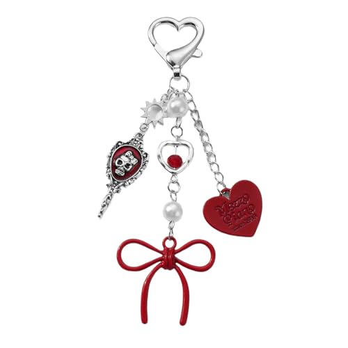 Zeiwohndc Sweet Punk Keyring Bows Design Schädel Herz Charme Praktische Tasche Accessoire Für Teenager Frauen Modebühne Pendellanhängende Freundliche Nervöse Keychain Accessoire von Zeiwohndc