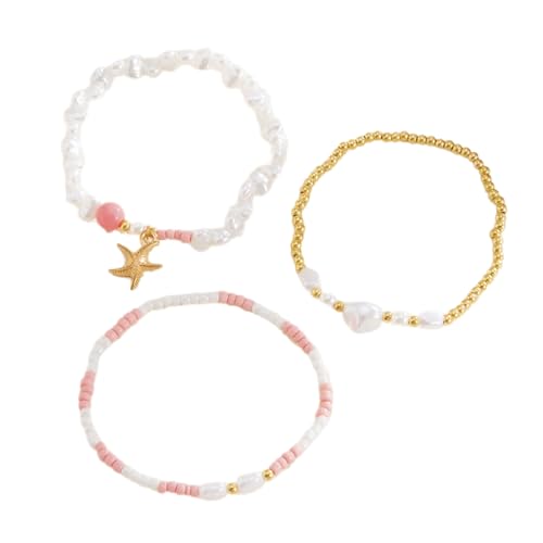 Zeiwohndc Verstellbares Perlenarmband Mit Schalen Und Perlenakzent Mehrschichtiger Handchain Stapelschmuck Für Frauen Urlaub Inspirierter Schmuckset von Zeiwohndc