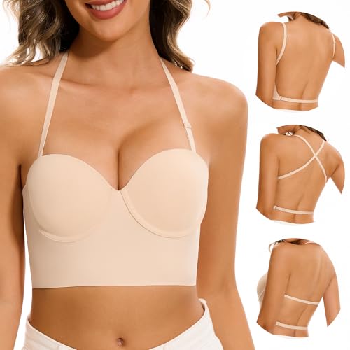 Zekeylin Rückenfreier BH – unsichtbar ohne Nähte mit leichter Polsterung. BH mit transparentem Rücken, mehrere und wandelbare Unterstützung, nude, 75A von Zekeylin