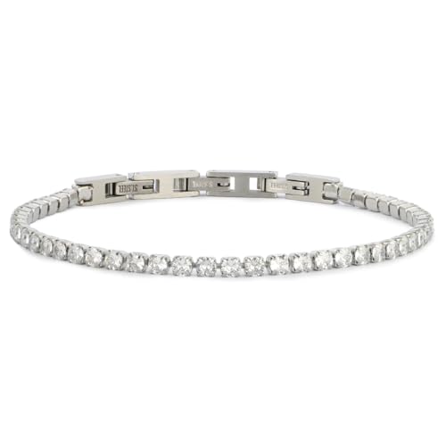 Zelara Italy Tennis-Armband Unisex mit Zirkonia – Edelstahl 316L – verstellbar 18 + 3 cm – eleganter Schmuck Geschenk, 18 cm + 3 cm estensione (totale 21 cm), Edelstahl, Zirkonia von Zelara Italy