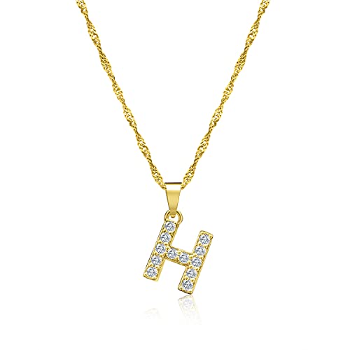 Zelaro Halskette Damen mit Buchstaben | Kette Gold & Kette Silber mit Zirkonia Buchstaben Anhänger Kette mit Buchstaben Geschenk für Frauen Geburtstag | Verstellbare Halskette in Gold (Gold H) von Zelaro