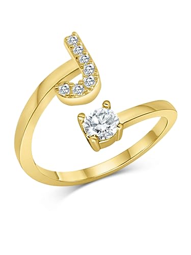 Zelaro Zirkonia Ring mit Initialen Gold | Pärchen Ringe für Mädchen Geschenk für Freundin, Freund | Ring mit Buchstabe | Frauen Ring als Schmuck Ringe zum Jahrestag | Verstellbare Ringe in Gold (J) von Zelaro