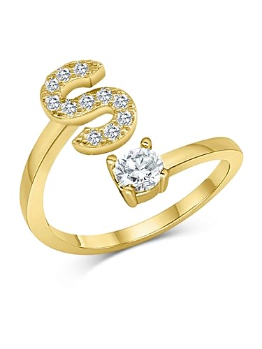 Zelaro Zirkonia Ring Mit Initialen Gold | Pärchen Schmuck für Mädchen Geschenk | Buchstabe Frauen Schmuck Zum Jahrestag | Verstellbare Ringe in Gold (S) von Zelaro