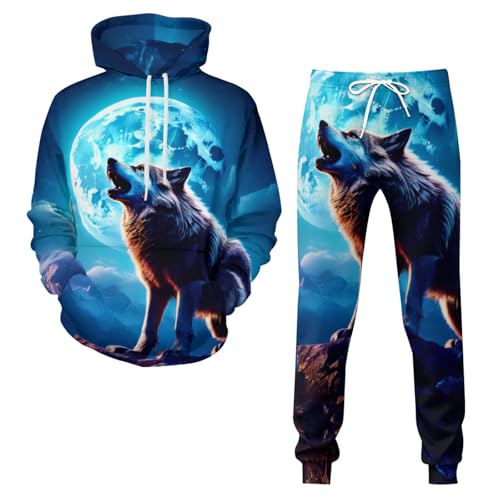 3D Wolf Gedruckt Herren Hoodie Sweatpants Anzug Jogginganzug Trainingsanzug Kapuzenpullover Pullover Sportanzug Freizeitanzug Für Herren (Wolf 2,6XL) von Zelbuck