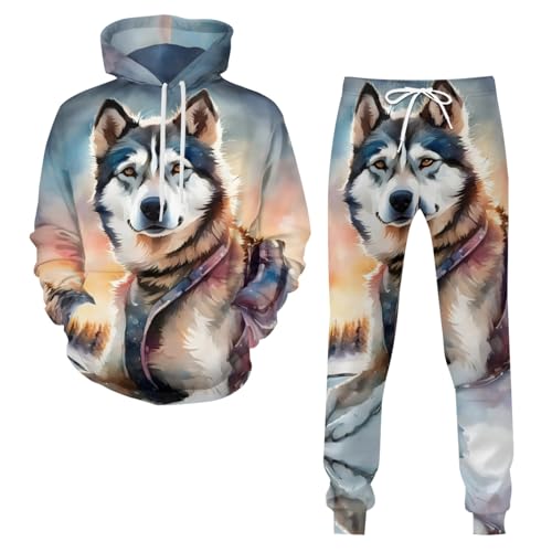 3D Wolf Gedruckt Herren Hoodie Sweatpants Anzug Jogginganzug Trainingsanzug Kapuzenpullover Pullover Sportanzug Freizeitanzug Für Herren (Wolf 5,6XL) von Zelbuck