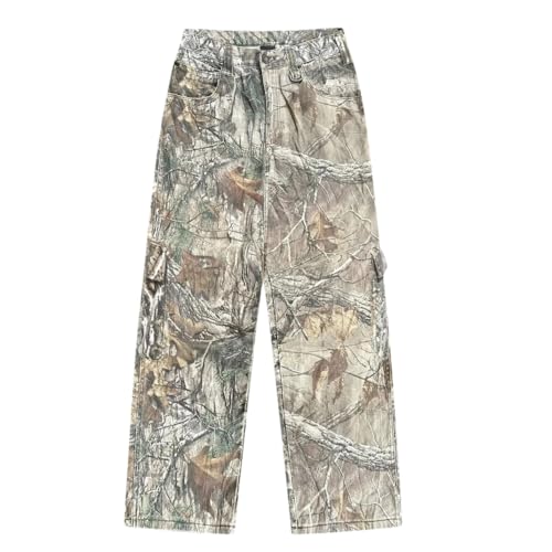 Camo Cargo Hose Damen Barrel Jeans Sommer Y4k Baggy Hosen Hohe Taille Loose Jogginghose mit Taschen Freizeithose von Zelbuck