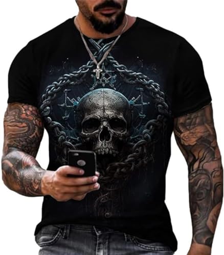 Herren T-Shirt 3D Totenkopf Print Herren Kurzarm Totenkopf Knochen Sommer Rundhalsausschnitt T-Shirt Unisex Top Casual Street Kurzarm (5,L) von Zelbuck