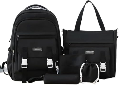 Schulrucksack 5 Klasse Mädchen Schulrucksack Mädchen Teenager Schulrucksack Set 5-teiliges Für Mädchen Schule Freizeit Teenager (Black,30 * 45 * 14cm) von Zelbuck