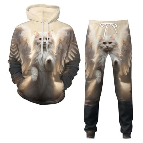 Trainingsanzug Damen Elegant Jogginganzug Modern Hausanzug 3D Katze Druck Oversize Sportanzug Freizeitanzug Warm Kapuzenpullover Jogginghose 2 Teilig Set (Style4,L) von Zelbuck