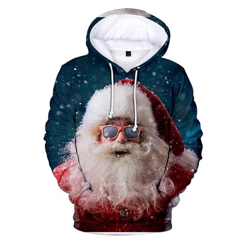 Weihnachtspullover Christmas Pullover Weihnachts Pullover Weihnachtshoodie Herren Weihnachten 3D Drucken Hoodie Herren Kapuzenpullover Lustige Weihnachtspullover Casual Hooded (A2,6XL) von Zelbuck