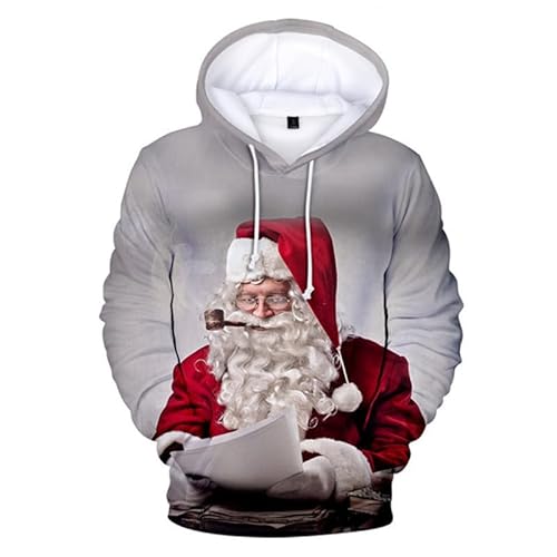 Weihnachtspullover Christmas Pullover Weihnachts Pullover Weihnachtshoodie Herren Weihnachten 3D Drucken Hoodie Herren Kapuzenpullover Lustige Weihnachtspullover Casual Hooded (A4,6XL) von Zelbuck